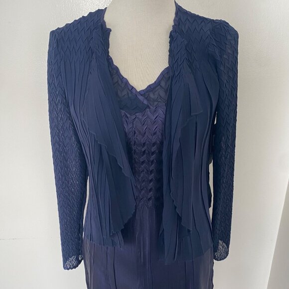 NWT Komarov Tiered Charmeuse & Chiffon Dress & Jacket - Picture 2 of 14